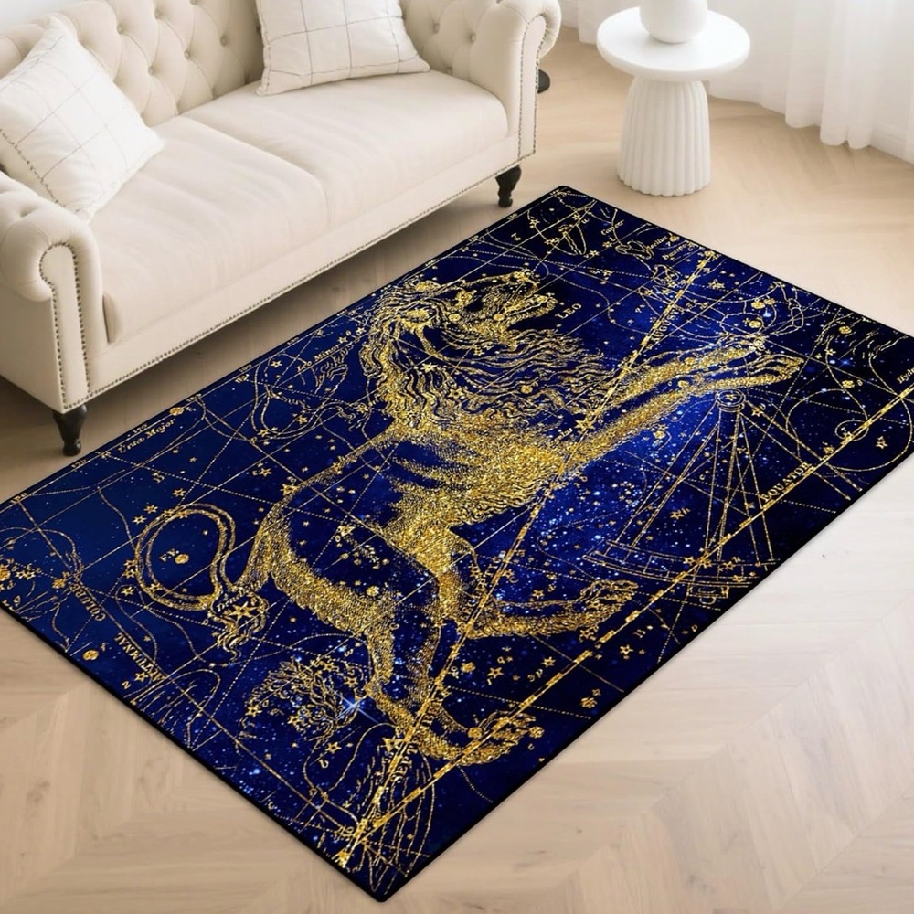 New In Packaging!Leo Constellation Area Rug In Rich Blue Tones with Gold Accents